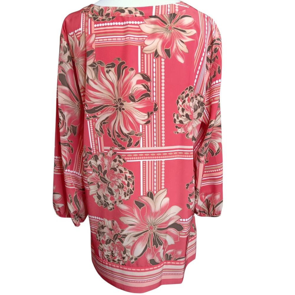 JM COLLECTION Blouse Top 16 XL Coral Pink Floral Bright Colorful Artsy Career - Picture 5 of 7